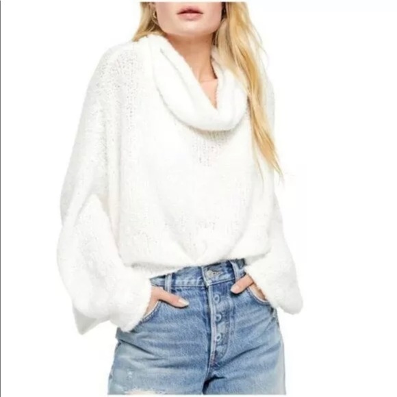 SOLD✨FREE PEOPLE BFF Boho Cowl Neck Ivory Sweater - Picture 2 of 7
